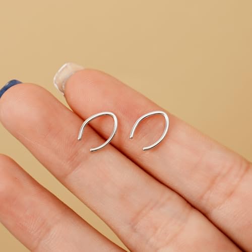 CHIC & ARTSY 925 Sterling Silver Open Hoop Earrings Small Hoop Earrings for Women Half Hoop Cartilage Piercing Adjustable Huggie Earrings3