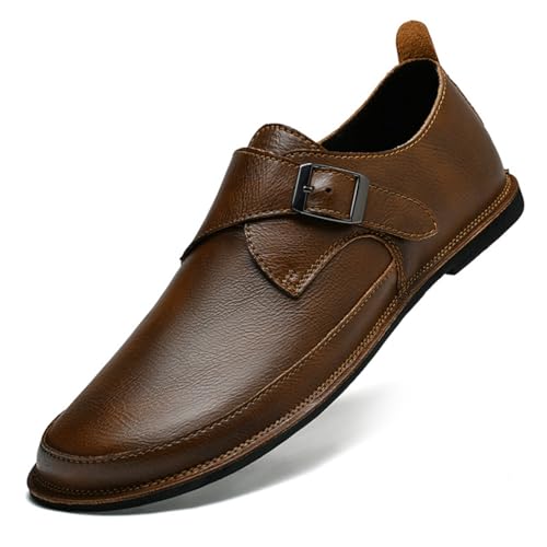 Mens Shoes Dress Slip - on Loafers， Men's Simple Premium Genuine Leather Buckle Shoes for Driving4
