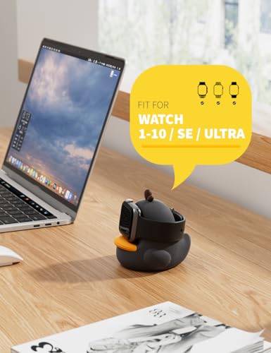 ELETIUO Charger Stand for Apple Watch Series 49/45/44/42/41/40/38mm iWatch Ultra/8/SE2/7/6/SE/5/4/3/2/1,Cute Duck Silicone Charging Dock Station Compatible with Night Stand Mode - Image 3