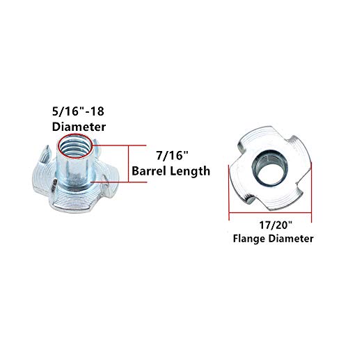 eowpower 50 pieces 4 pronged zinc plated tee t-nut 51634-18 x 716 inch
