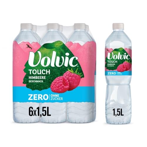 Volvic Touch Zero Himbeergeschmack – Erfrischungsgetränk aus natürlichem Mineralwasser Volvic mit Himbeergeschmack – Ganz ohne Zucker, künstliche Süßstoffe und ohne Konservierungsstoffe – 1 x 1,5 l