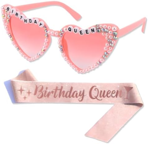 KEWUF Gafas de sol de cumpleaños con banda de reina de cumpleaños...