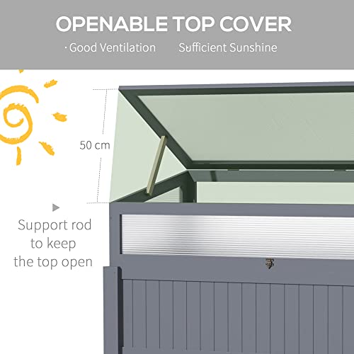Outsunny Raised Wood Cold Frame Greenhouse, Elevated Planter & Plant Protection Box, 2-in-1 for Flowers, Vegetables, Herbs, Grey - Image 6