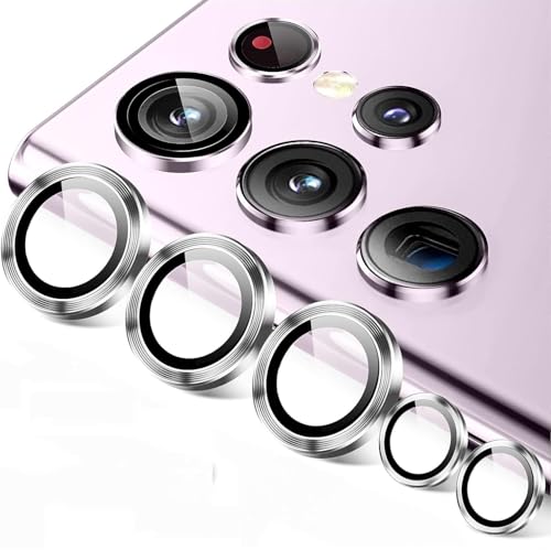Image of Skinomi Camera Lens Protector Compatible with Samsung Galaxy S23 ultra 5G [Anti-Scratch] Premium Tempered Glass Film Aluminum Alloy Lens Ring Cover, Silver Titanium