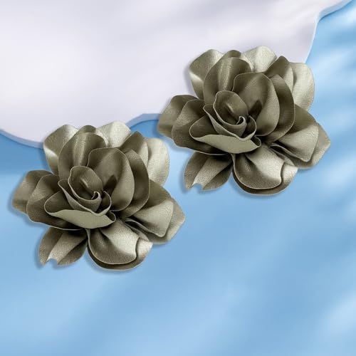 Image of 2Pcs 5in Dainty Satin Fabric Flower Brooch Extra Large Rose Camellia Flower Brooches Lapel Pins for Women Wedding Party Dance Banquet Clothes Jewelry Accessories