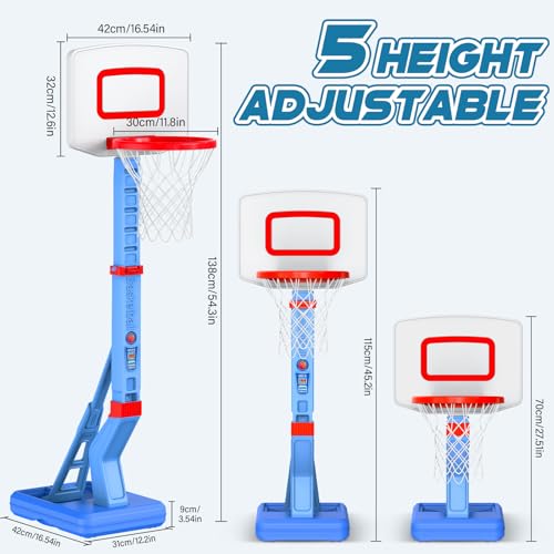 Kinder Basketballkorb,Basketballkorb Indoor Outdoor Réglable en 5 hauteurs 70-138 cm mit Mini Basketball und Aufblasbare Pumpe,Sport Spielzeug für Kinder Jungen Mädchen ab 3-12 Jahre -Blau