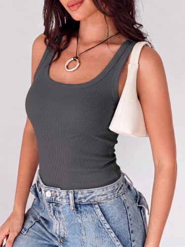 Image of ANRABESS Womens Square Neck Ribbed Tank Tops 2026 Summer Sleeveless Shirts