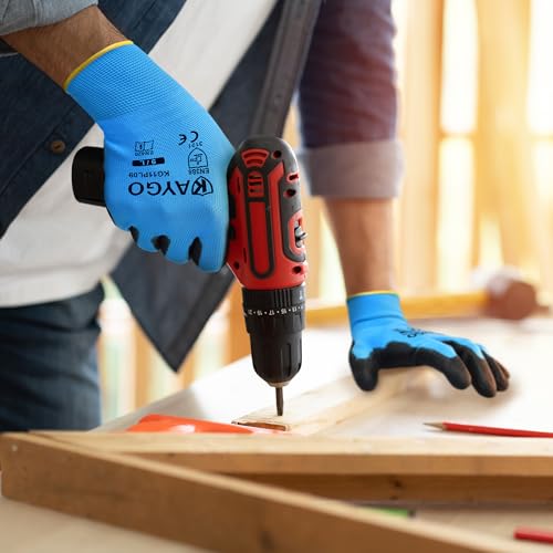 Image of KAYGO Safety Work Gloves for Men Women, PU Coated Palm & Fingers, KG11P | Smooth Grip, Breathable & Lightweight, 13-Gauge Seamless Knit, for Light Warehouse, Manufacturing, Gardening