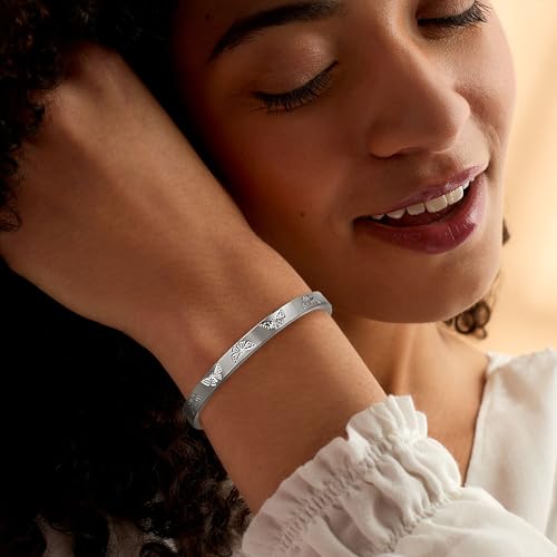Gold Silver Butterfly Bracelet Ring Set, Stainless Steel Cuff Bangle Jewelry Dainty Love Design for Women Wedding Birthday Gift4