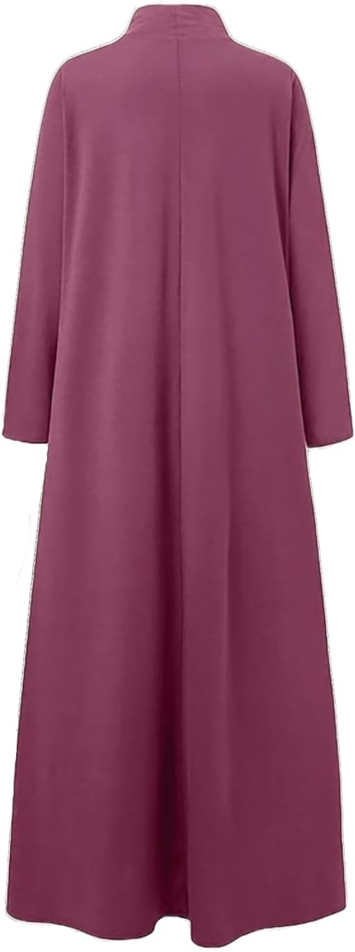 Apvirdy Maxi Dresses for Women 2025 Long Sleeve T Shirt Dress Long Flowy High Neck Dress with Pockets