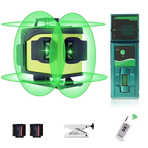 KINAVEL 4x360Â° Laser Level Rechargeable Self Leveling Four Plane with Laser Receiver Cross Line Lasers 2x360Â° Vertical 2x360Â° Horizontal 16 Lines 4D, Remote Control + Two Li-Battery
