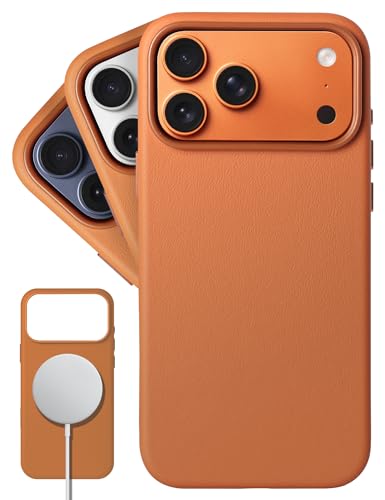Étui en cuir pour iPhone 17 Pro LONLI Classic 2.0 Orange MagSafe