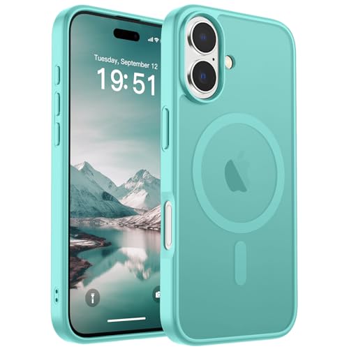 Image of SUPFINE Magnetic for iPhone 17 Case (Compatible with MagSafe)(Military Grade Drop Protection) Translucent Matte Shockproof with Anti-Fingerprint Phone Cover,Blue Green