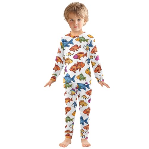 Pajama Sets Long Sleeve Colorful Fish Pattern Prints Soft Comfy Sleepwear 2 Piece PJS 3-8T2