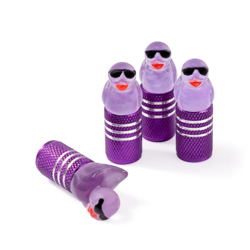 4Pcs Tire Valve Stem Cap Cover for Car SUV Truck, Valve Cover with Funny Duck Sunglasses, Decorative Tire Valve Caps Wheel Accessories (Purple Sunglasses Duck)