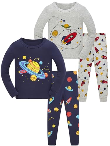 SOIBEEN Pyjamas für Jungen Space Planet Nachtwäsche Baumwolle Kleidung Kinder Nachtwäsche Langarm PJs Set 4-teiliges Outfit 6 Jahre