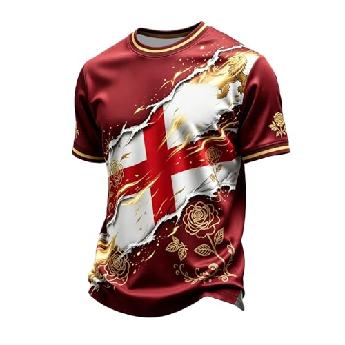 Maillot de la Coupe du Monde de l'Angleterre 2026 à manches courtes - T-shirt à col rond avec motif de football - Impression monochrome - Vêtement...