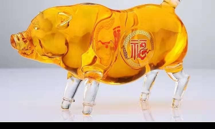 Miniatura 3 de Decantador de whisky de cerdo de la suerte, botella de vino con decantador de animales del zodiaco chino, botella de whisky animal sin plomo, 33.8