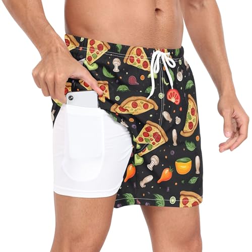 xigua Pizza Background Mens Swim Trunks with Liner, 5 inch Quick Dry Mens Boardshorts for Beach2