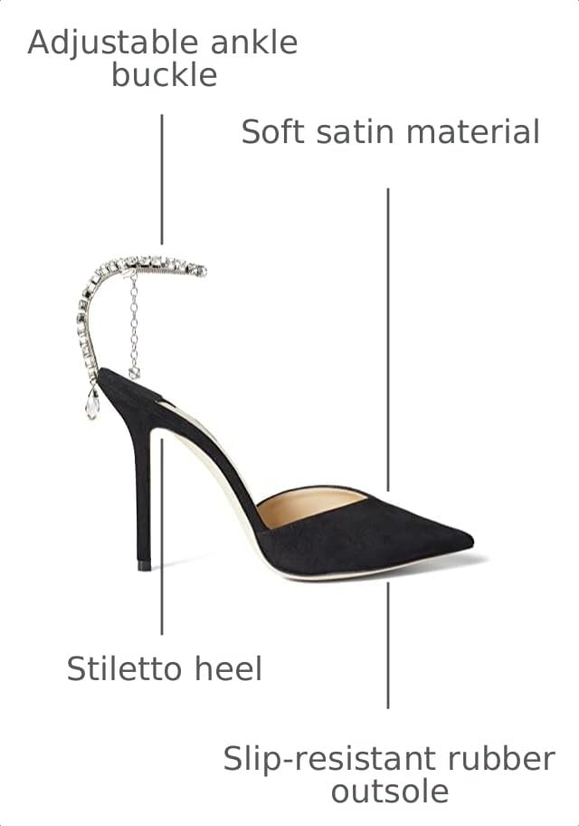 Image of LauraVicci Women's Heeled Sandals Crystal Chain Ankle Straps Rhinestones Buckle High Heels Stiletto Slip On Wedding Party Satin Dress Shoes