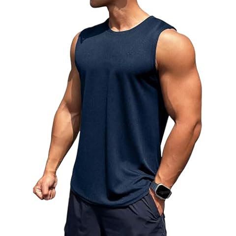 TURLAT Navy Blue Men's Workout Tank Tops Quick Dry Sleeveless Shirts for Men Muscle Moisture Wicking Bodybuilding Gym Lightweight,3XL Cover
