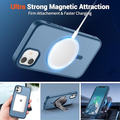 Image of SUPFINE Magnetic for iPhone 12 Case /iPhone 12 Pro Case (Compatible with MagSafe)(Military Grade Drop Protection) Slim Translucent Matte Shockproof with Anti-Fingerprint Phone Case,Deep Blue