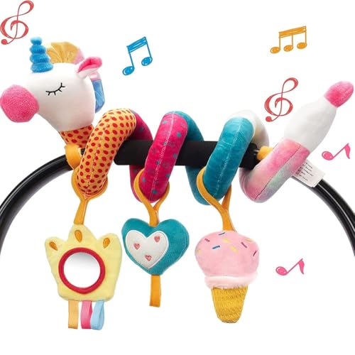 Image of SNOWIE SOFT Unicorn Crib Toys Stroller Soft Plush Toy Spiral Colorful Baby Toys for 6 to 12 Months Interactive Cartoon Stuffed Crib Ornament Early Educational Activity Babies Sensory Toy