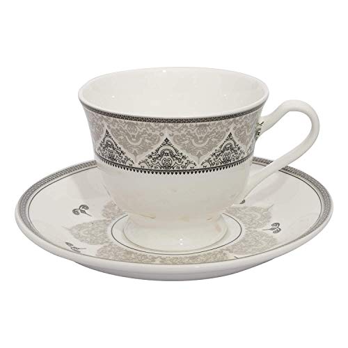 Saaikee Bone China Tea Cup Set of 6, Deluxe Gold Line Tea & Coffee Cup Set with Saucers | Tea Cup Set| Premium Tea Cup Set of 6 Cups for Home, Office 