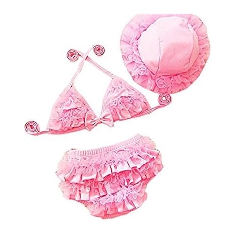 Bebone Baby Girls Lace Bowknot Strap Bikini with Hat (2-3T, Pink) Cover