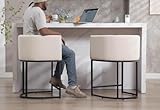 RIVOVA Contemporary Cream Linen Bar Stools Set of 2, 24' Upholstered Fabric Counter Height Barstools Kitchen Counter Island Stools with Black Metal Base, Cream