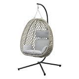 Koll Living Outdoor Hängesessel Luna | Rattanoptik Beige/Grau | Wetterfester Gartensessel mit Stahlgestell & Komfortkissen | UV-beständig & wasserabweisend | 95 x 103 x 197 cm