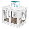INTERNETS BEST Decorative Dog Kennel with Pet Bed Small Pet House Double Door Indoor Crate Engineered Wood Wire Furniture Side Table Nightstand Fits Small Dogs White