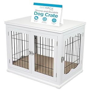 INTERNET'S BEST Decorative Dog Kennel with Pet Bed, Small Pet House, Double Door Indoor Crate, Engineered Wood & Wire Furniture, Side Table & Nightstand, Fits Small Dogs - White INTERNETS BEST Decorative Dog Kennel with Pet Bed Small Pet House Double Door Indoor Crate Engineered Wood Wire Furniture Side Table Nightstand Fits Small Dogs White