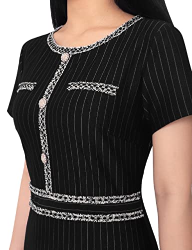 Vfshow Womens Black And White Stripes Buttons Crew Neck Slim Wear To Work Office Party Bodycon Pencil Dress 9617 Blk M #TOP2