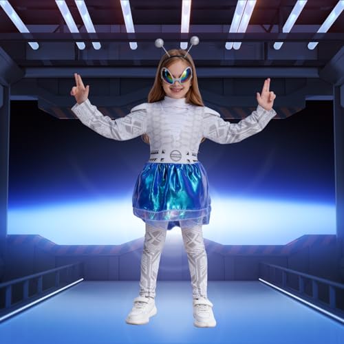 Disfraz alienígena para niñas azul y blanco 6-8 años miniatura 6