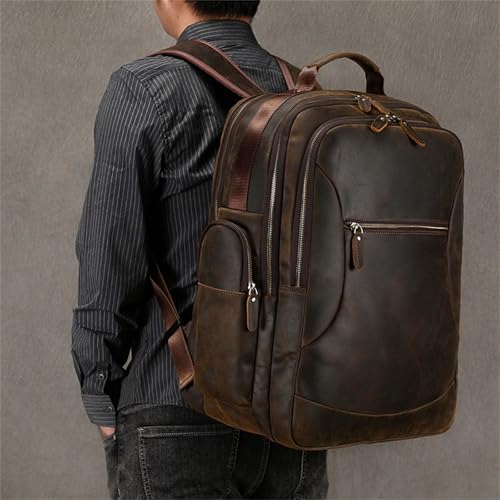 Mens Backpack Men's Vintage Leather Backpack Leather Casual Backpack Travel Bag for Camping Outdoor Sport,Dark Brown-46x35x26cm3