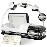 Overnight Caskets - Sterling Steel Funeral Casket Black with White Interior - Premium 18 Gauge Steel - Fully Appointed Adult Casket - Coffin Featuring Plush Velvet Interior with Pillow/Throw Set