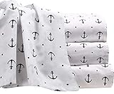 By The Seashore Bed Sheet Set Anchors Design 1 Flat Sheet 1 Fitted Sheet 1 Pillow Case Queen Blue