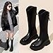 White Chunky Riding Boots for Girls:Fashion Wide Calf Slip on Round Toe Soft Combat Booties 2025 Fall Cowgirl Shoes Footwear（Size13.5,Black