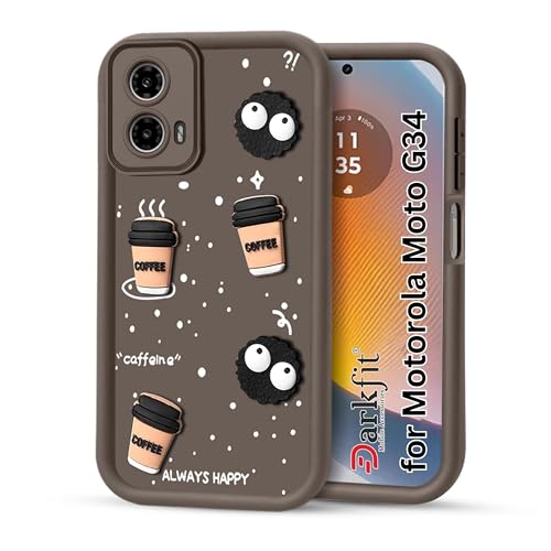 Image of Back Case Cover Compatible with Motorola Moto G34 5G | Cute Fun Cartoon Ball 3D Coffee Silicone Case | Body Protection | Camera Protection | Shock Proof | Color Brown | Pack of 1