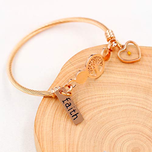 Image of Uloveido Rose Gold Plated Tree Of Life Bangle Cuffs Faith Mustard Seed Pendant Charms Open Bracelet for Women Y1028