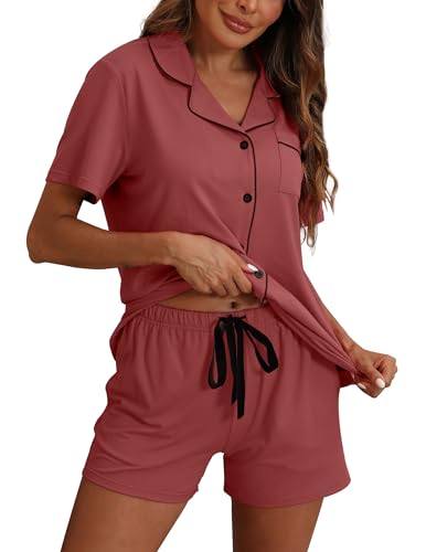 Image of ZMJ Pajamas for Women Set 2 Piece Pj Short Sets Bride Sleepwear Button Up
