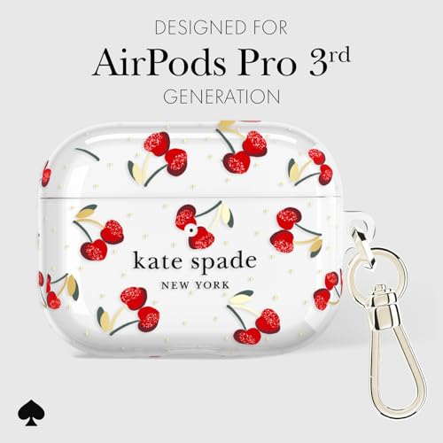 Image of kate spade new york AirPods Pro 3 Protective Case with Keychain Ring Clip - Cherry Dot, Compatible with AirPods Pro 3rd Generation