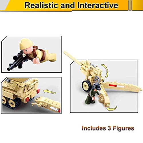 Military Army Wwii Half-Track Troop Carrier With Cannon Toy Vehicle Building Kit, Army Series Building Block Set With 3 Soldier Figures, Best Roleplay Stem Construction Toy For Boys Girls (460 Pcs) #TOP2