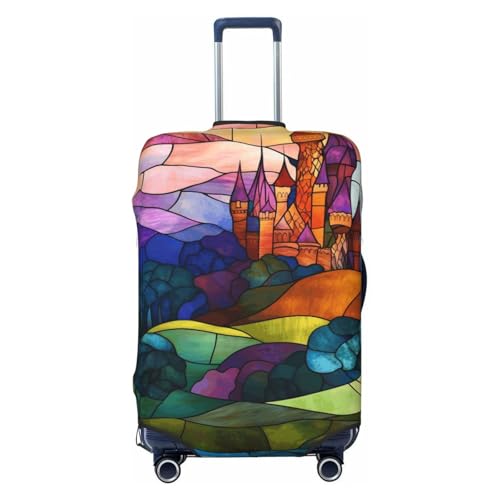 Stained Glass Medieval Castle Elastic Travel Luggage Covers Dustproof Scratch-Resistant Suitcase Protector Fit 22-24 Inch