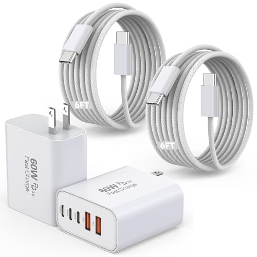 iPhone 17/16 Fast Charger Block,2 Pack 60W USB Charging Block 5-Port Charge Adapter for Apple iPhone Charger with 6FT USB C Woven Fast Charging Cable for iPhone17/16e/16Pro/15ProMax, iPad Pro/Air/Mini