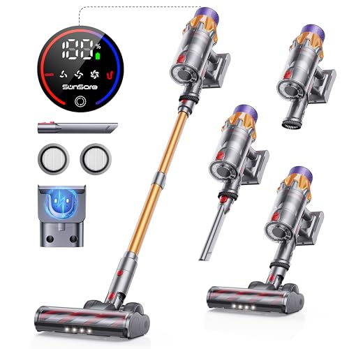 SunSare Aspirapolvere Senza Fili Potente 45Kpa&550W, 60Mins Scopa Elettrica Senza Fili con Ricarica a Muro e Funzione Autoportante, 7 in 1 Aspirapolvere Senza Filo per Pavimenti/Tappeti/Casa X7A.