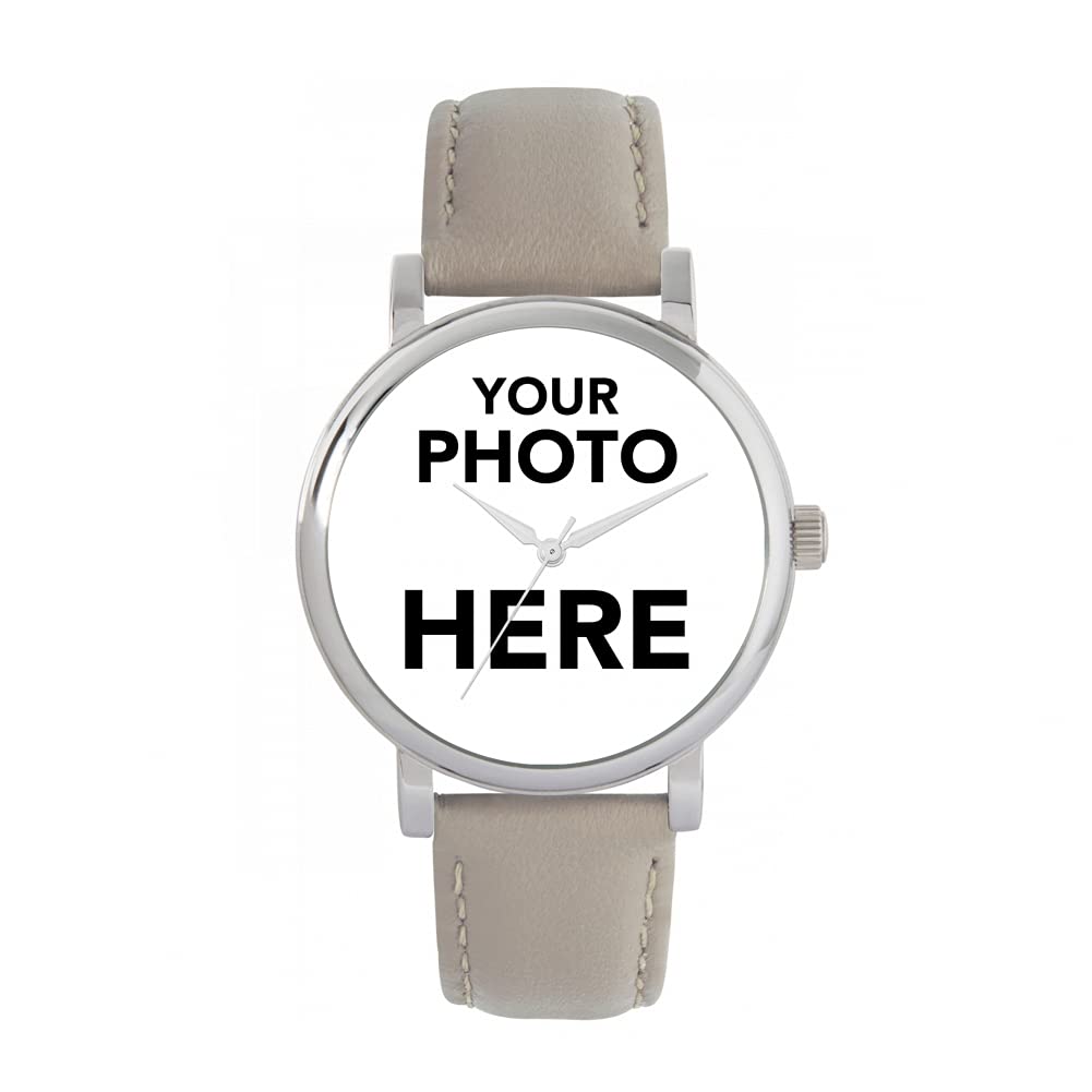 Toff LondonPersonalised Photo Gifts for Women, Analogue Display, Japanese Quartz Movement Watch with Silver Case, Custom Made Engraved Watch