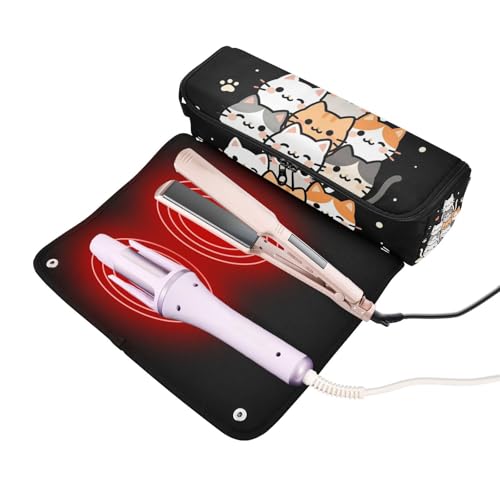 Estuche de viaje 2-en-1 para rizadores con tapete resistente al calor y organizador desmontable para planchas, rizadores y secadores de pelo miniatura 2