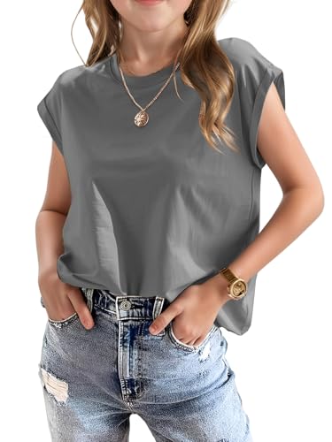 Girls Summer Casual Tee Shirts Tops Short Sleeve Kids Crewneck Cap Sleeve Tank Top Basic Loose Fit Cute T Shirt